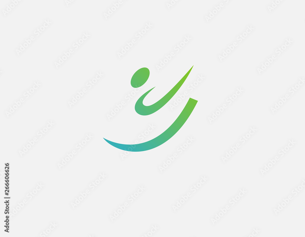 Creative bright green linear human logo icon two lines Creative bright green linear human logo icon two lines