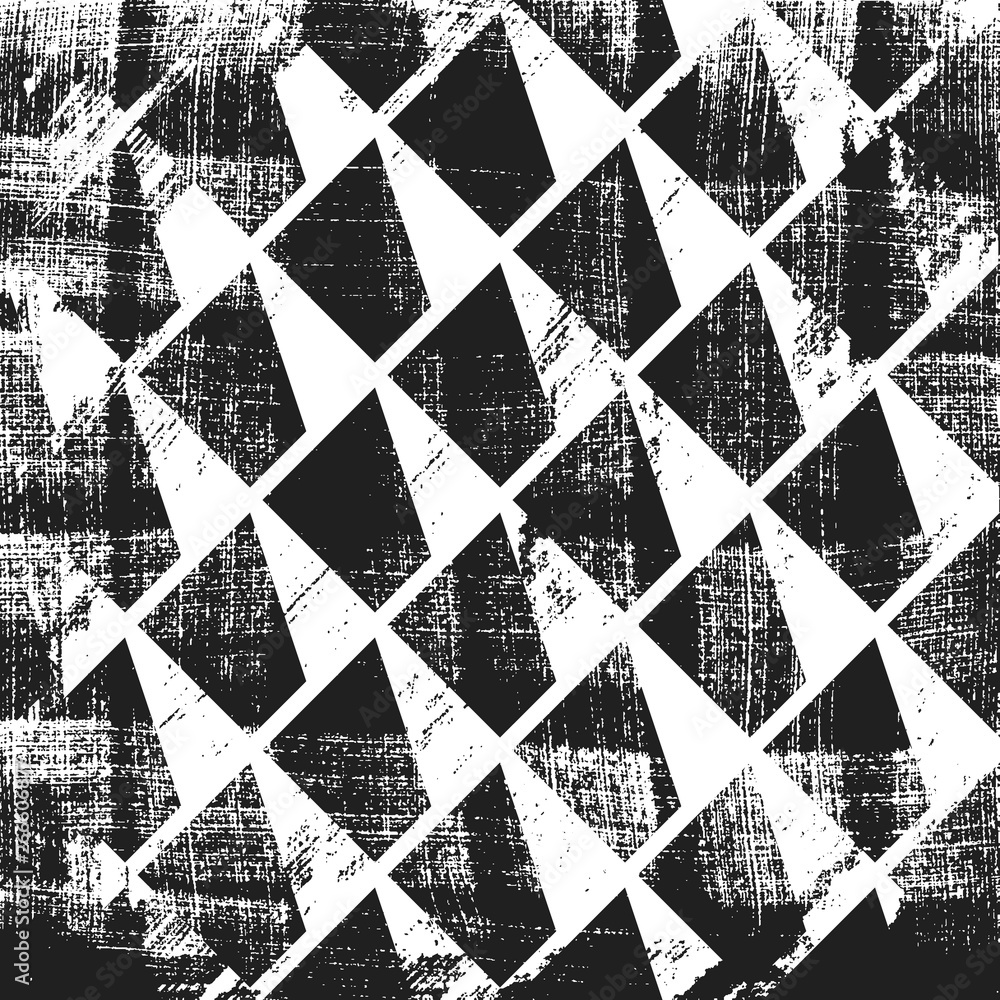 Fototapeta premium Grunge abstract isometric pattern. Square black and white backdrop.