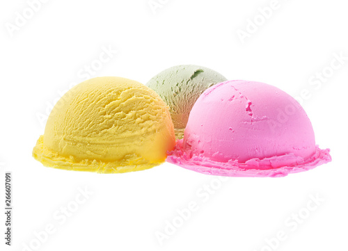 Various of ice cream flavor, banana,strawberry ,pistachio isolated on white background