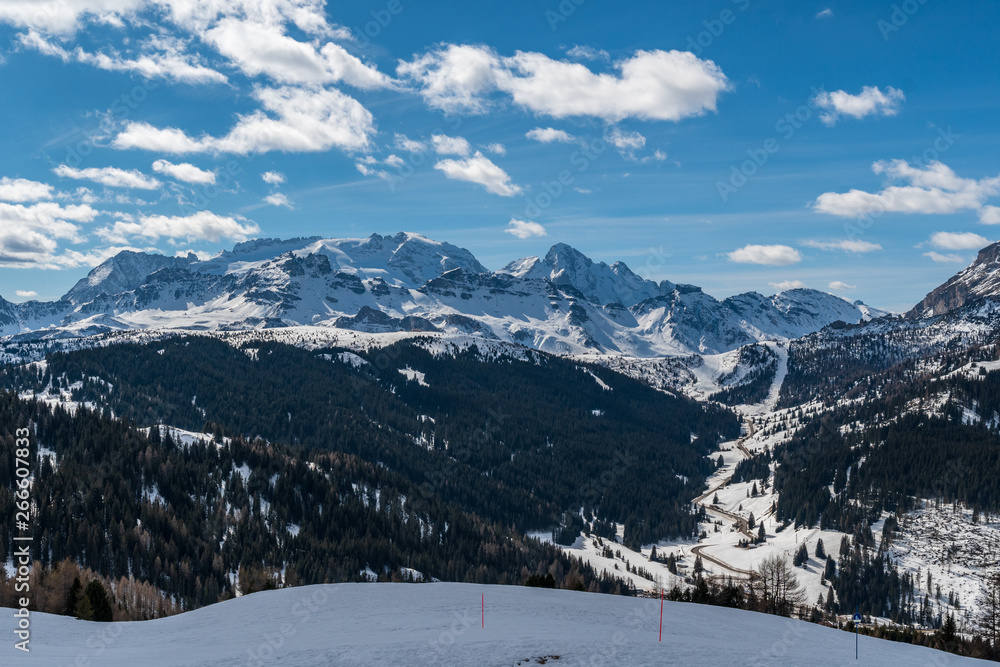 Fototapeta premium Panorama of Dolomites Alps, Val Gardena, Italy