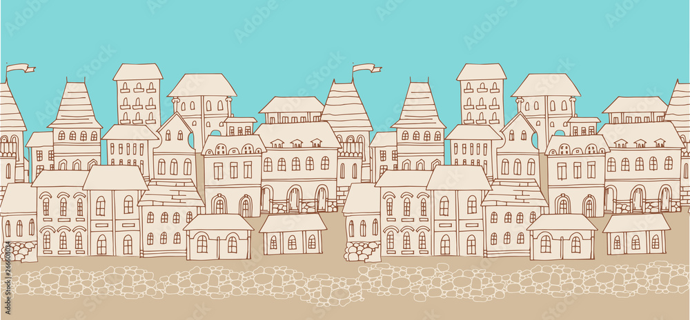 Horizontal seamless background with decorative houses