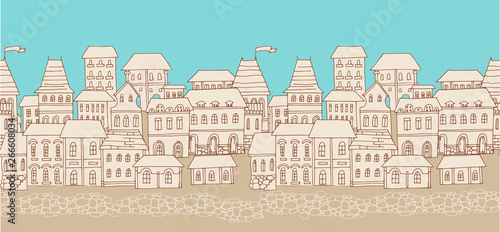 Horizontal seamless background with decorative houses