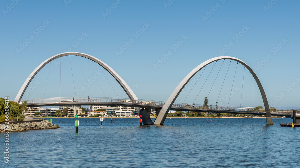 The unique Elizabeth Quay bridge in Perth, Western Australia, on a sunny day
