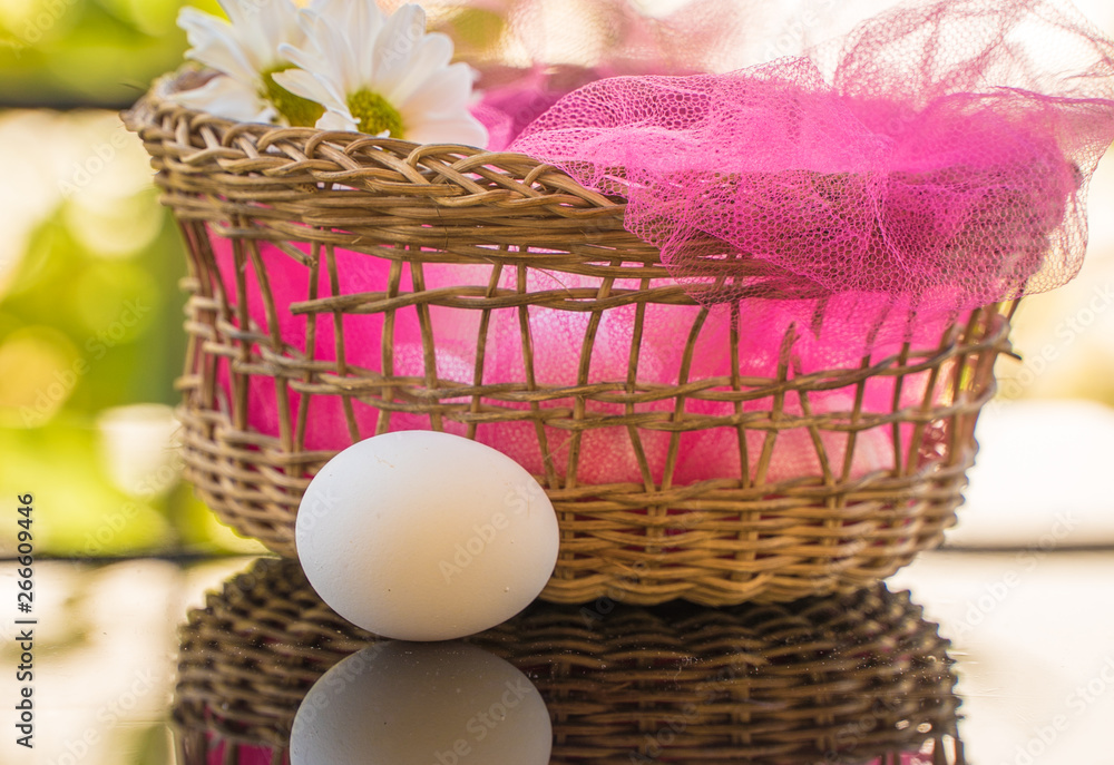 Easter eggs in a festive basket Easter eggs in a festive basket