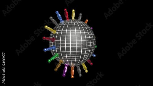 Rotating globe and peoples on the black background.