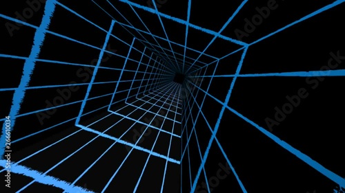 Blue square tunnel on black background.