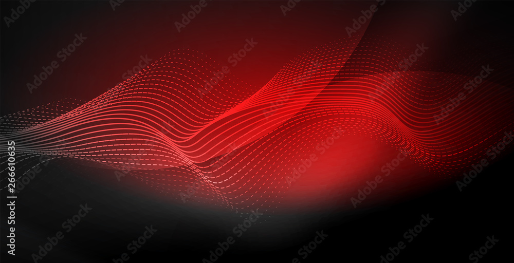 Obraz premium Glowing abstract wave on dark, shiny motion, magic space light. Techno abstract background