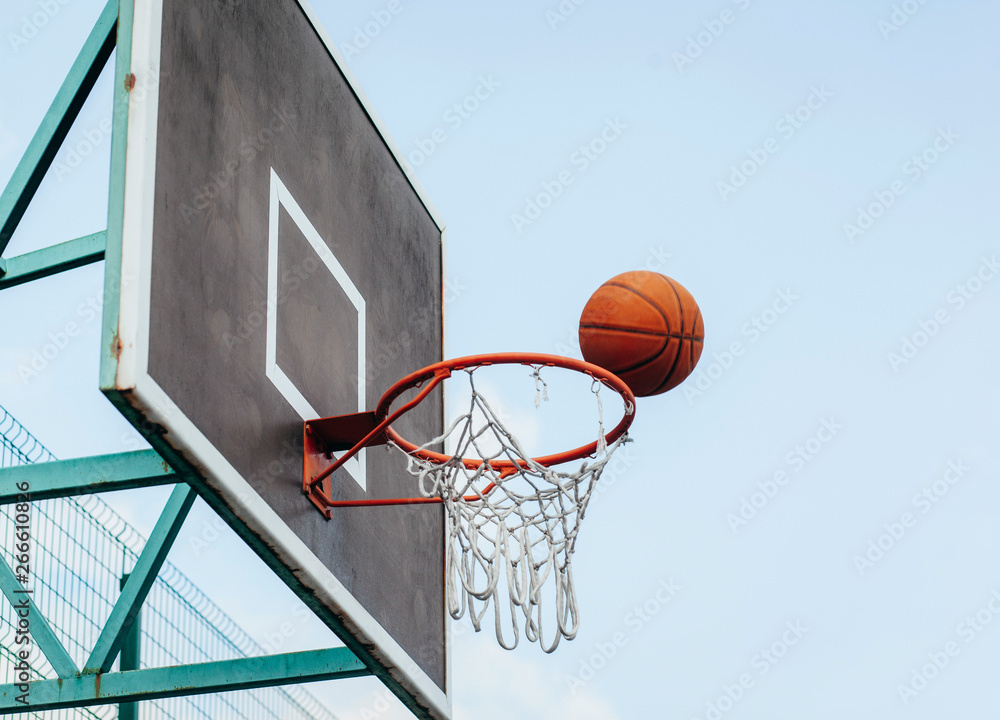Basket for streetball with flying ball Basket for streetball with flying ball