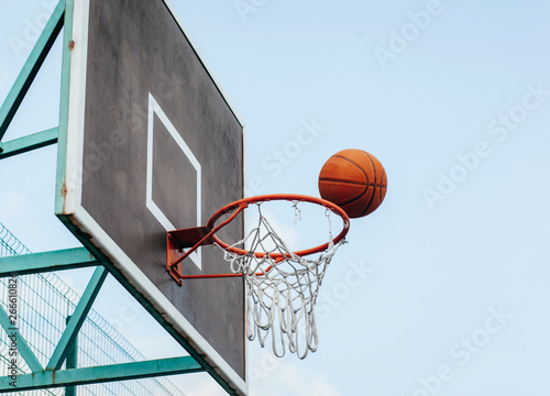 Basket for streetball with flying ball © andrew_shots