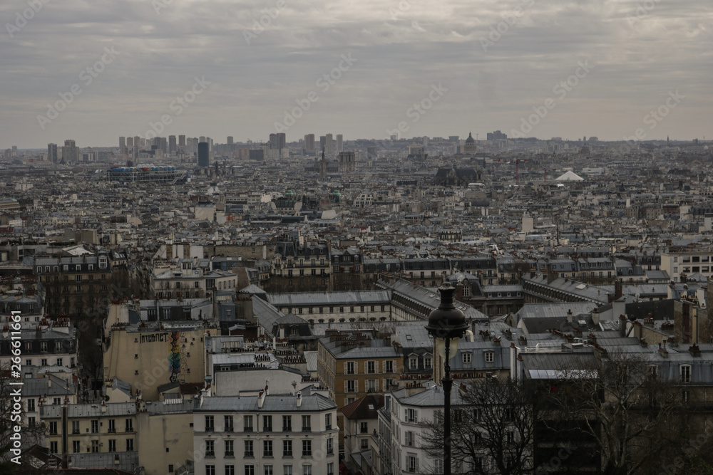 Paris view on a grey day from the top