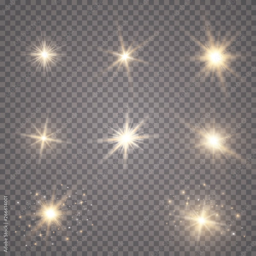 Glow light effect. Starburst with sparkles on transparent background. Vector illustration. Sun Glow light effect. Starburst with sparkles on transparent background. Vector illustration. Sun