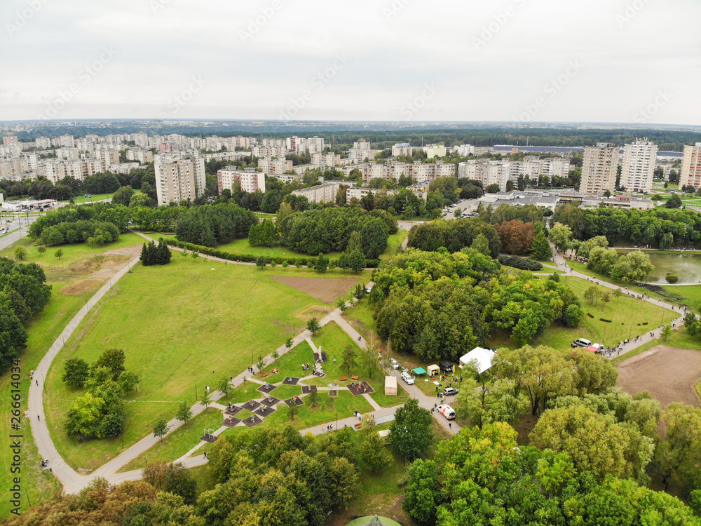 Park of Kalnieciai in Kalnieciai district in Kaunas. Aerial view