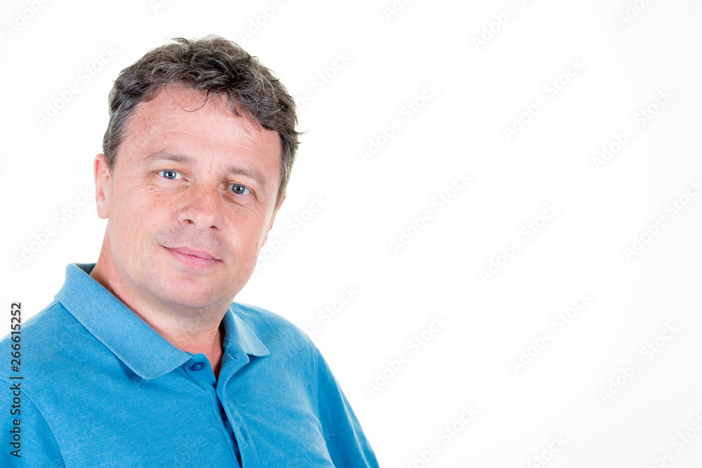 Handsome guy standing on white background man with side copy space Handsome guy standing on white background man with side copy space