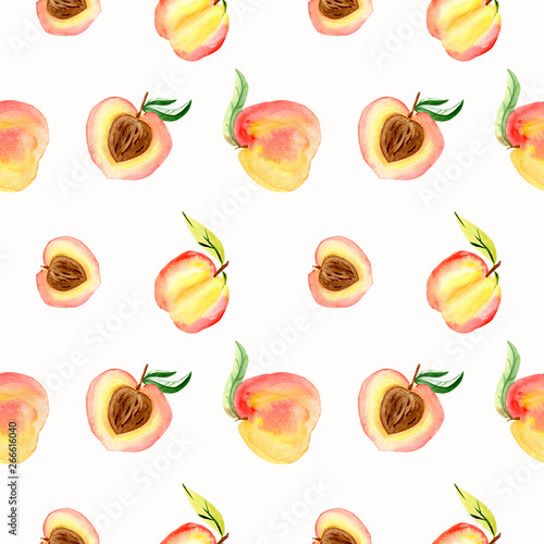 Cuadro en lienzo Watercolor peaches seamless pattern