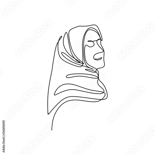 Continuous drawing one line of women wearing hijab fashionable style