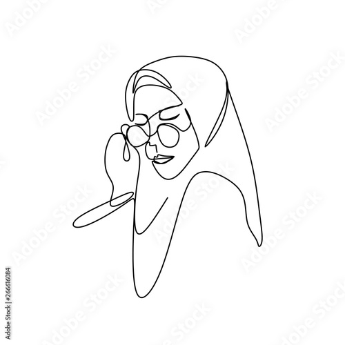 One line drawing of women wearing hijab scarf