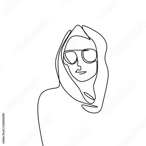 One line drawing of women wearing hijab scarf