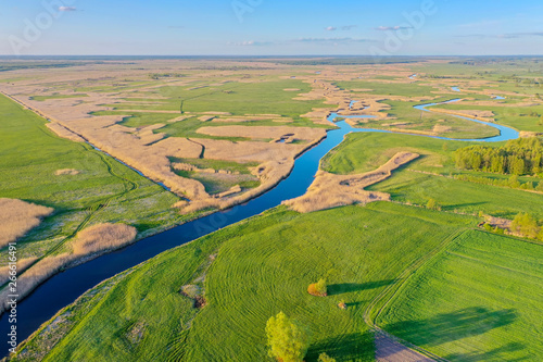 Aerial view of fields and meadows, Biebrza, Podlasie, Poland photo