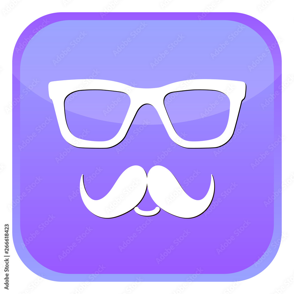 Nerd glasses and mustaches icons. Blue web button on white background. Vector isolated Illustration Nerd glasses and mustaches icons. Blue web button on white background. Vector isolated Illustration