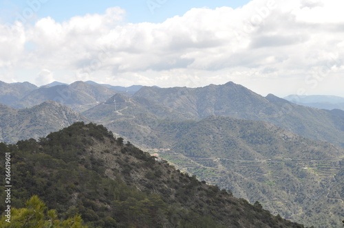 The beautiful natural mountain landscape in the Cyprus massif in the background at sunset