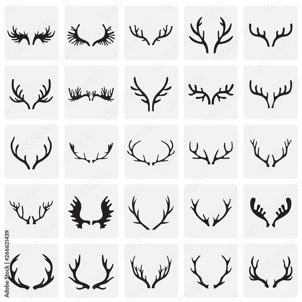 Animal Horns icons set on squares background for graphic and web design. Simple vector sign. Internet concept symbol for website button or mobile app.