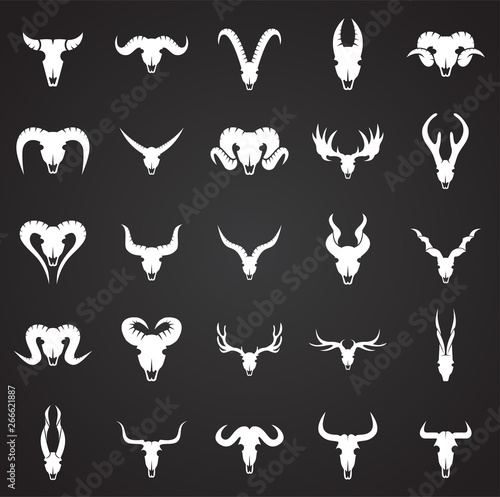 Animal skull icons set on black background for graphic and web design. Simple vector sign. Internet concept symbol for website button or mobile app.