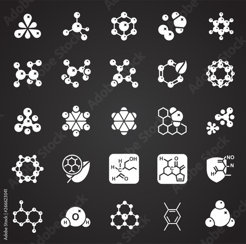 Molecula icons set on black background for graphic and web design. Simple vector sign. Internet concept symbol for website button or mobile app.