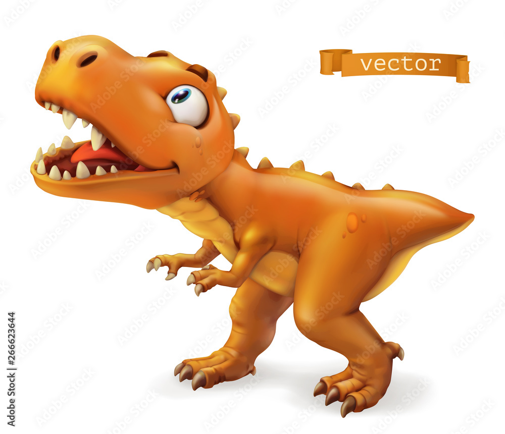 Naklejka Tyranozaur. Postać z kreskówki dinozaur T. rex. Śmieszne zwierzę 3d ikona wektor