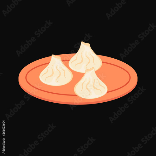 Georgian khinkali on a plate. Vector illustration