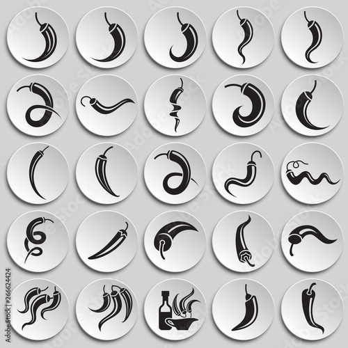 Red Hot pepper icons set on plates background for graphic and web design. Simple vector sign. Internet concept symbol for website button or mobile app.