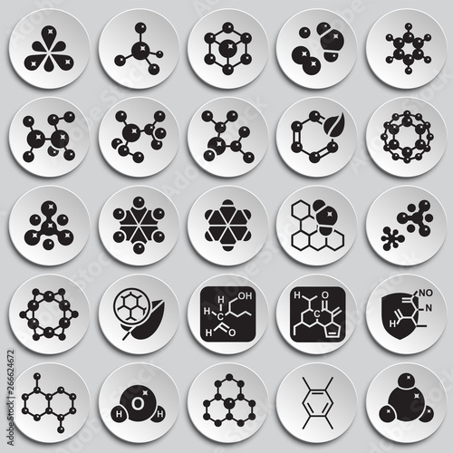 Molecula icons set on plates background for graphic and web design. Simple vector sign. Internet concept symbol for website button or mobile app.