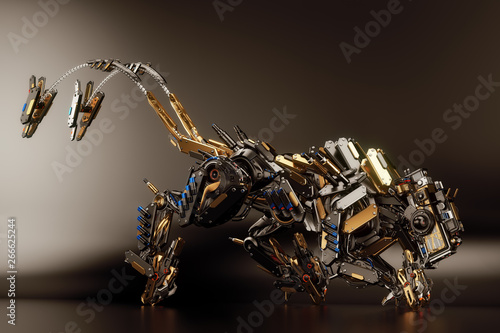 Wild cyber animal predator on dark background  3d illustration