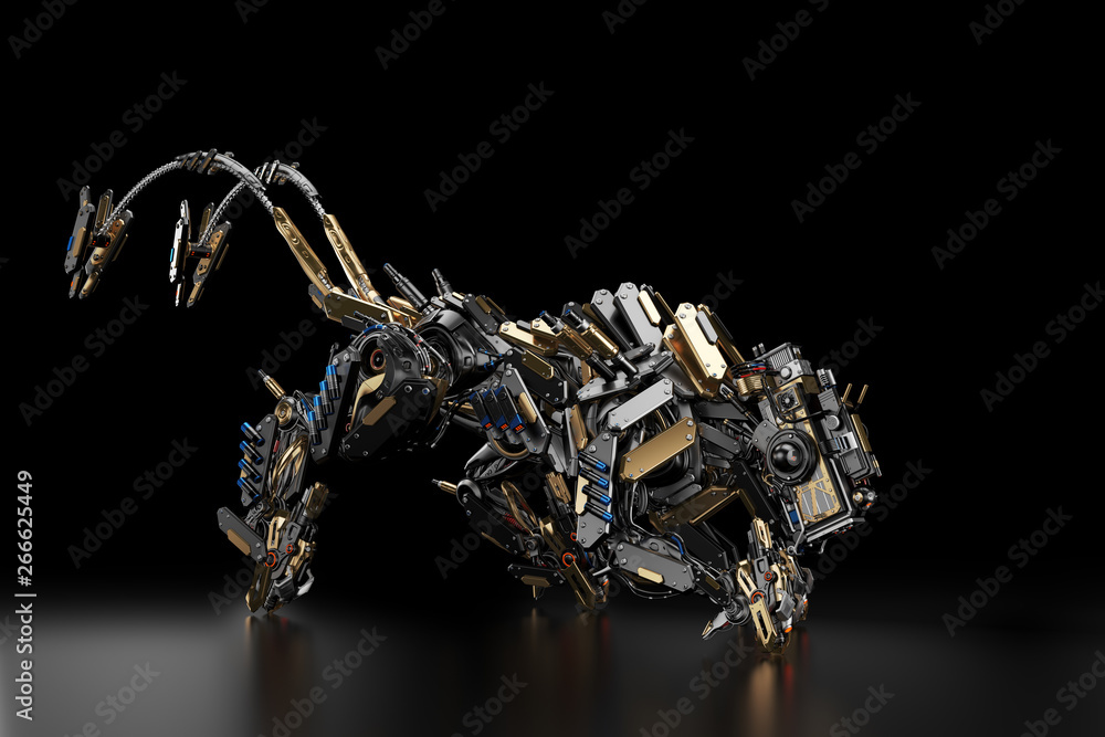 Wild cyber animal predator on dark background, 3d illustration Wild cyber animal predator on dark background, 3d illustration