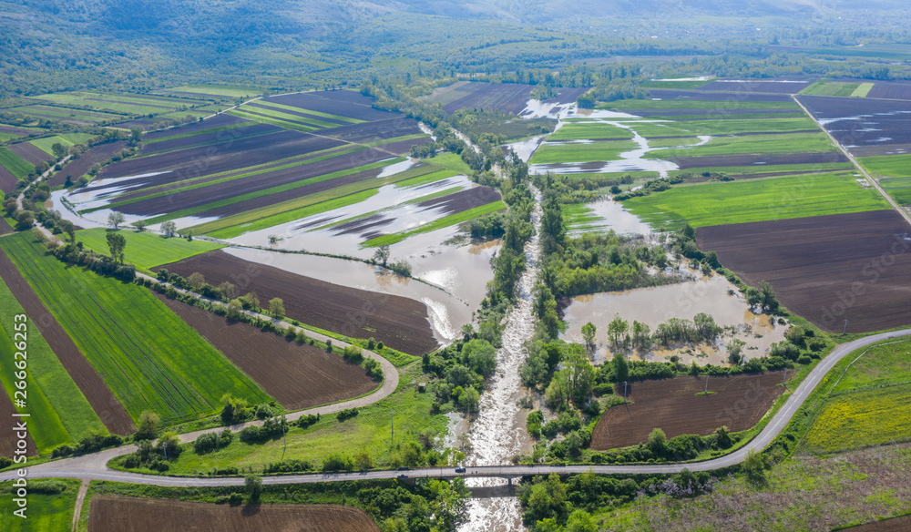 Aerial view of field floods
