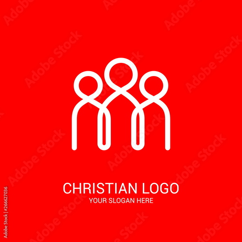 Church logo and biblical symbols. The unity of believers in Jesus Christ, the worship of God, participation in the evening of the Lord and the reading of the Holy Scriptures.