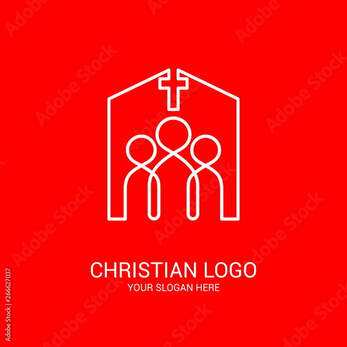 Church logo and biblical symbols. The unity of believers in Jesus Christ, the worship of God, participation in the evening of the Lord and the reading of the Holy Scriptures.