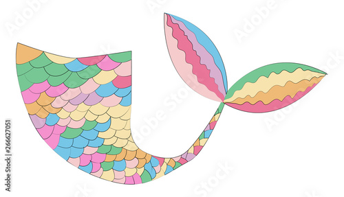 Hand drawn silhouette of mermaid's tail. Graphic tattoo.