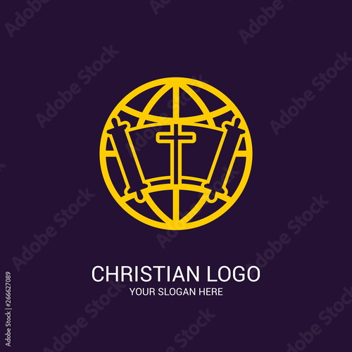 Church logo and biblical symbols. The unity of believers in Jesus Christ, the worship of God, participation in the evening of the Lord and the reading of the Holy Scriptures.