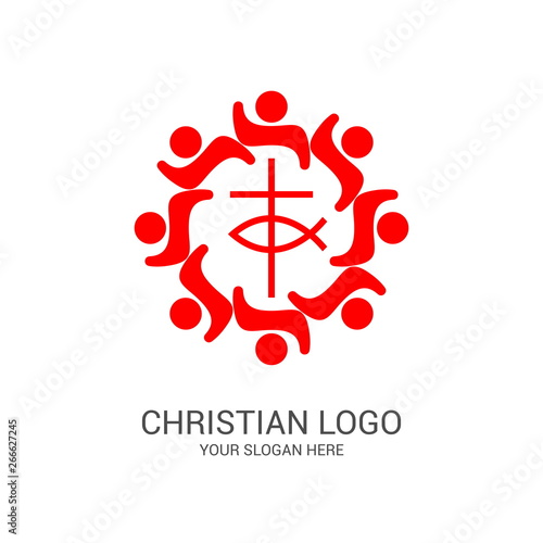 Church logo and biblical symbols. The unity of believers in Jesus Christ, the worship of God, participation in the evening of the Lord and the reading of the Holy Scriptures.
