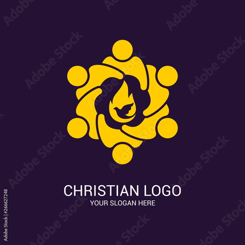 Church logo and biblical symbols. The unity of believers in Jesus Christ, the worship of God, participation in the evening of the Lord and the reading of the Holy Scriptures.