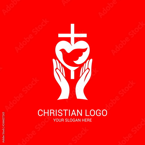 Church logo and biblical symbols. The unity of believers in Jesus Christ, the worship of God, participation in the evening of the Lord and the reading of the Holy Scriptures.