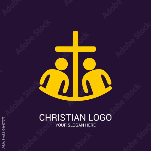Church logo and biblical symbols. The unity of believers in Jesus Christ, the worship of God, participation in the evening of the Lord and the reading of the Holy Scriptures.