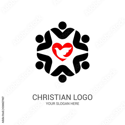 Church logo and biblical symbols. The unity of believers in Jesus Christ, the worship of God, participation in the evening of the Lord and the reading of the Holy Scriptures.