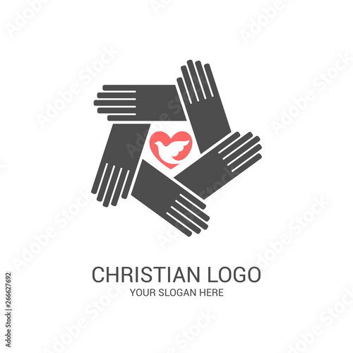 Church logo and biblical symbols. The unity of believers in Jesus Christ, the worship of God, participation in the evening of the Lord and the reading of the Holy Scriptures.