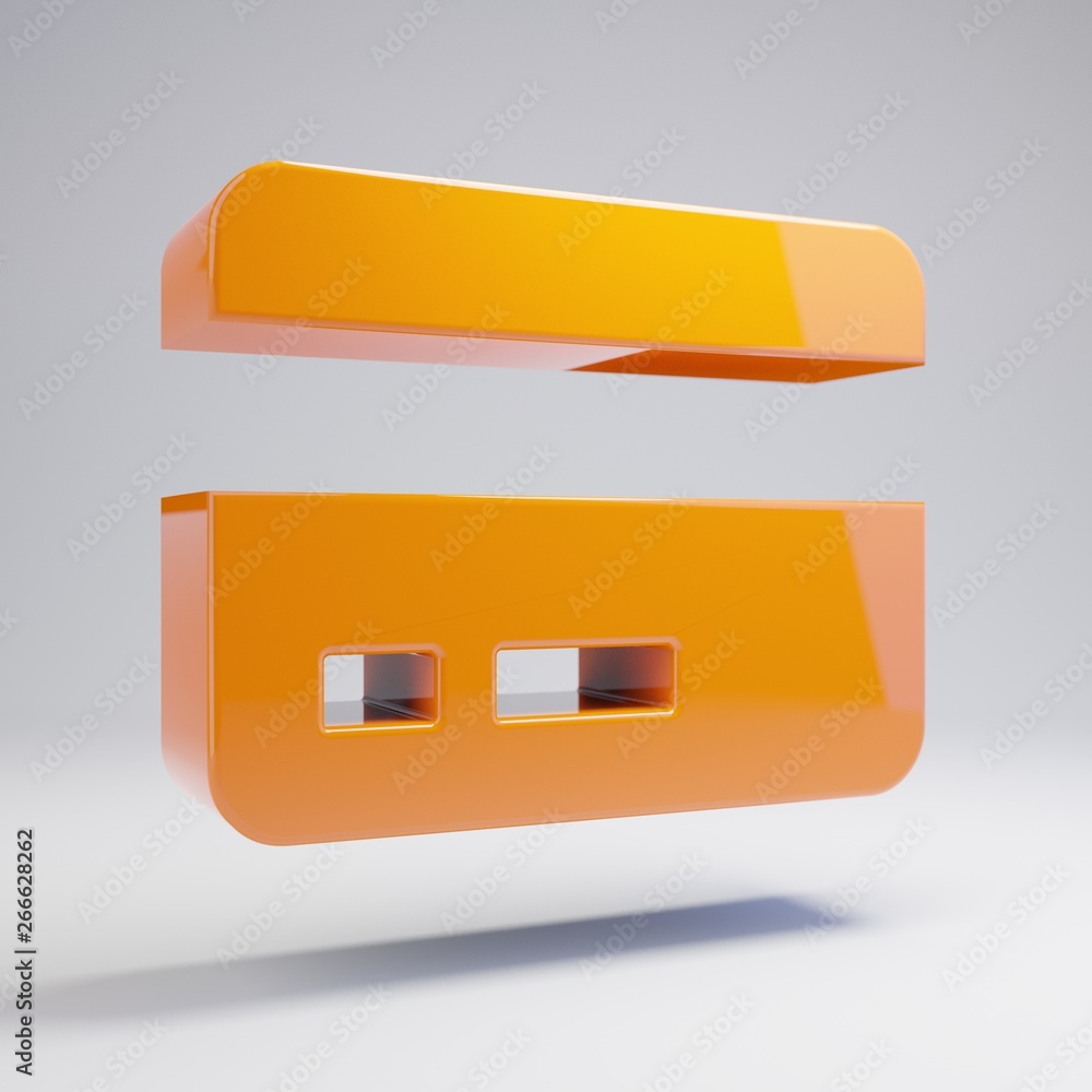 Volumetric glossy hot orange Credit Card icon isolated on white background. Volumetric glossy hot orange Credit Card icon isolated on white background.