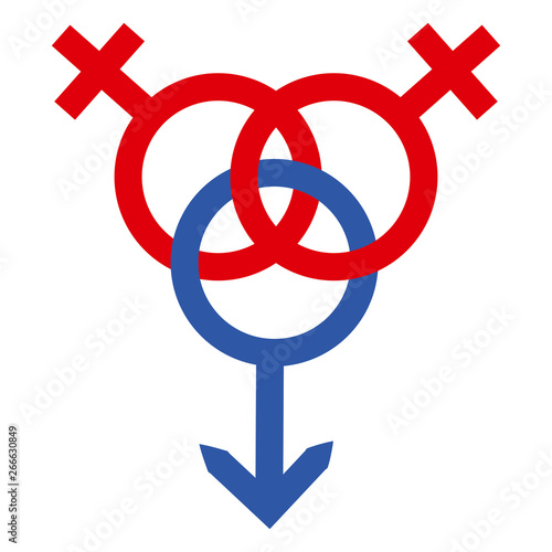 Schematic representation of polyamoric relations between three people. Polyamory conceptual illustration