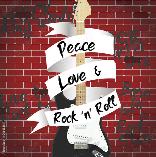 Guitarra con cinta paz amor y rock
