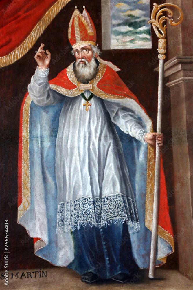 Peinture reprŽsentant Saint-Martin, Žvque de Tours. Eglise Saint-Nicolas de VŽroce...