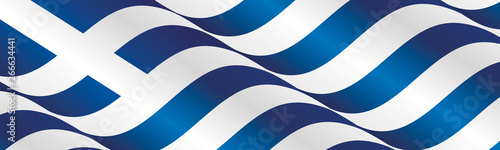 Greece waving flag long drawn landscape banner blue white background
