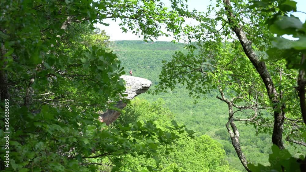 Male tourist visitor sitting down and looking over Whitaker Point rock